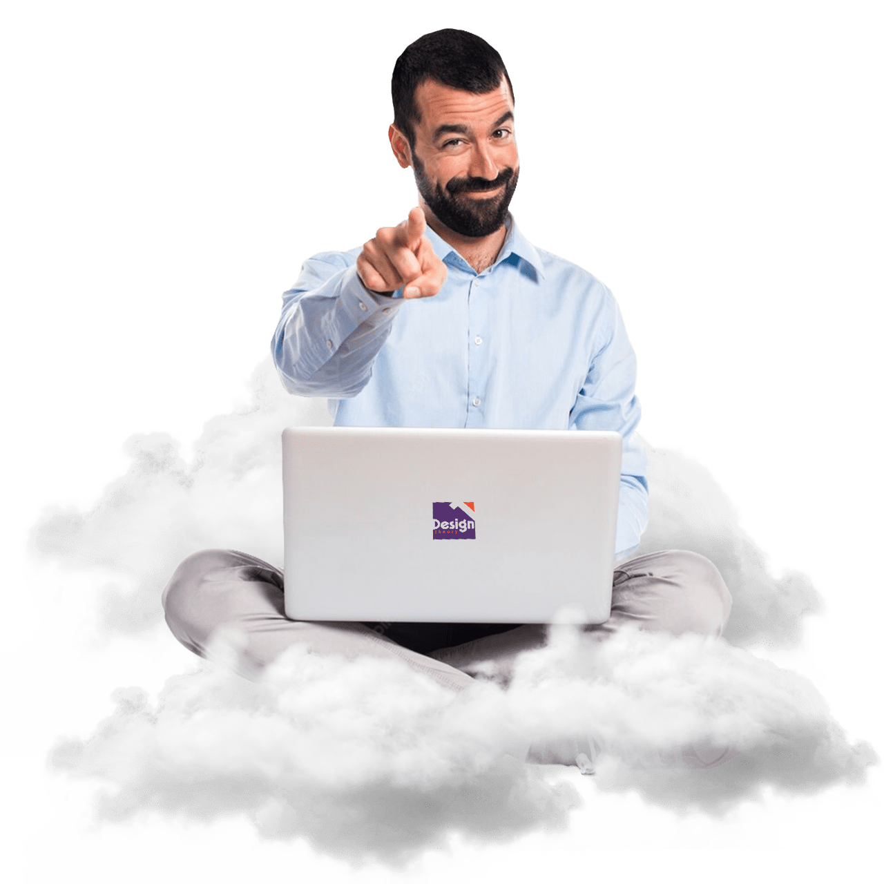 Graphic designer sitting on clouds